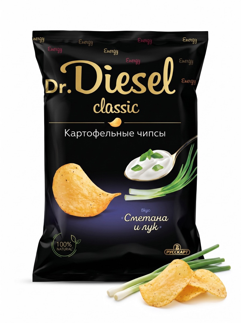 Фото Чипсы картофельные Dr.Diesel со вкусом сметана и лук 120гр