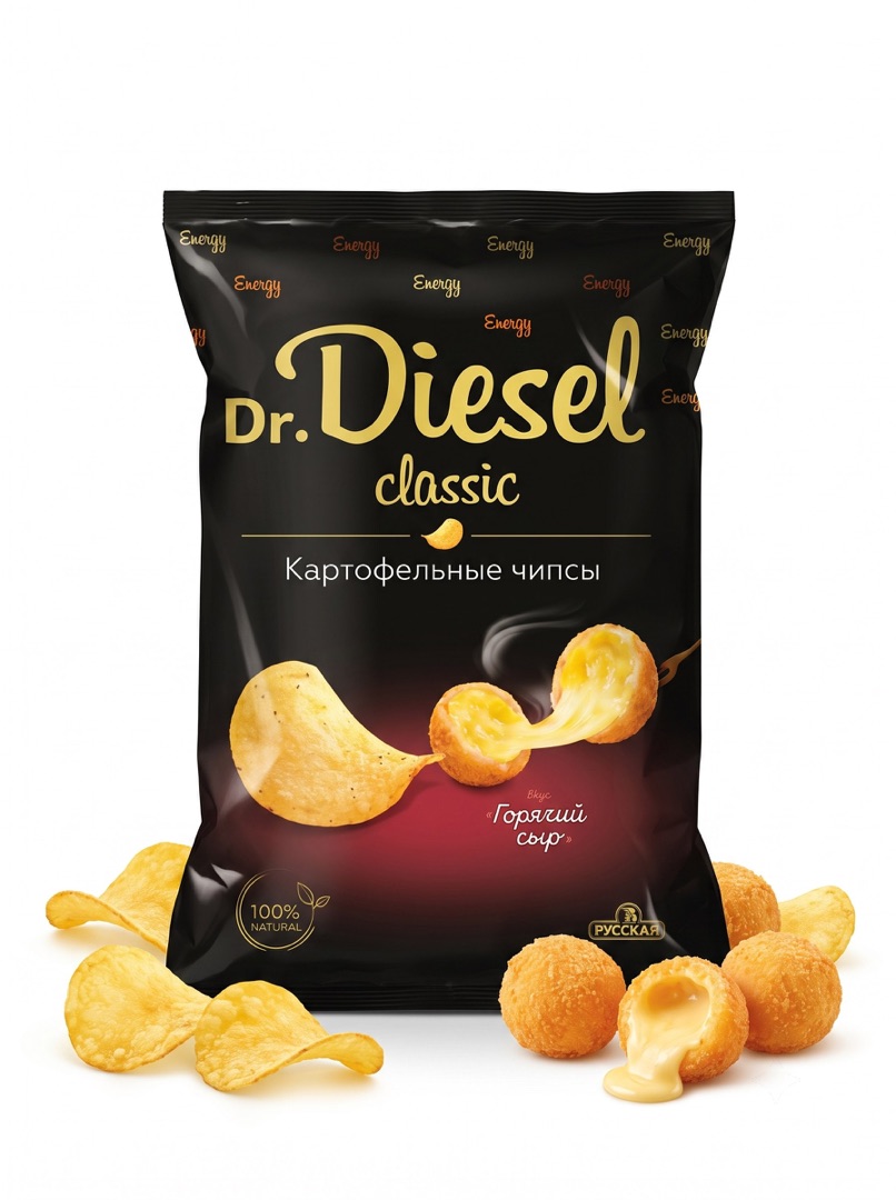 Фото Чипсы картофельные Dr.Diesel со вкусом горячий сыр 120гр