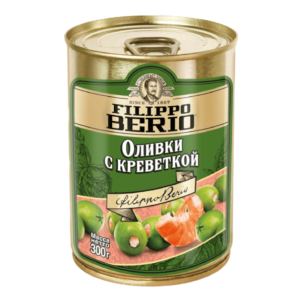 Фото Оливки фаршированные креветкой Filippo Berio 300 гр ж/б Испания