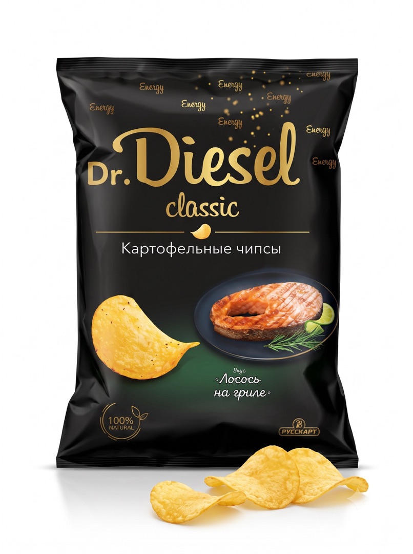 Фото Чипсы картофельные Dr.Diesel со вкусом лосось на гриле 120гр