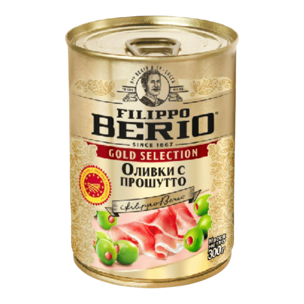 Фото Оливки фаршированные прошутто Filippo Berio 300 гр ж/б Испания